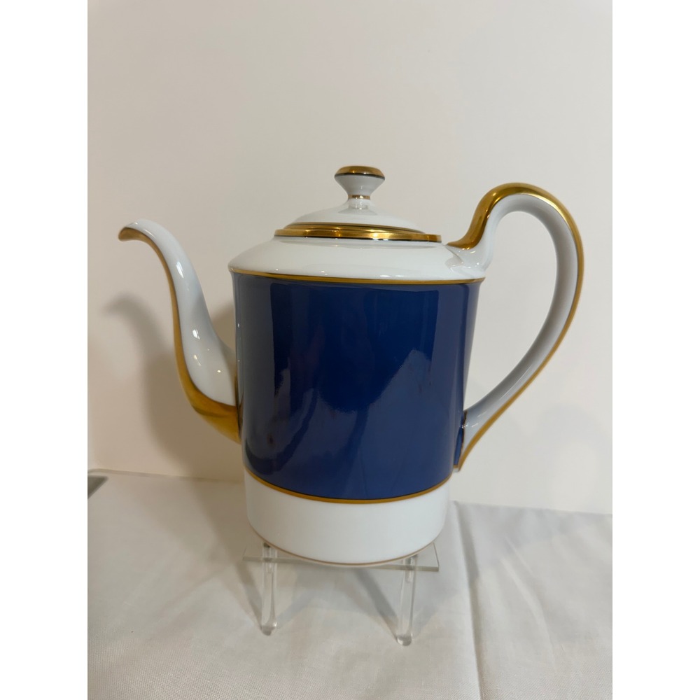 Fitz and Floyd Renaissance Blue Gold Trim Coffee Pot Porcelain Japan 1978 VTG - Picture 4 of 11